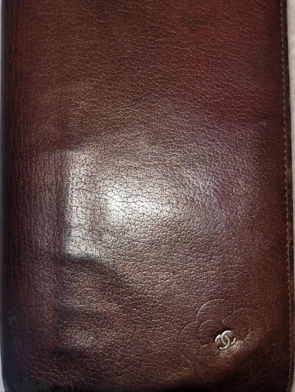 CHANEL Camellia Long Bifold Wallet CC Logo Brown/Plum Purse Authentic